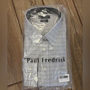 Paul Fredrick Navy and White Windowpane Dress Shirt